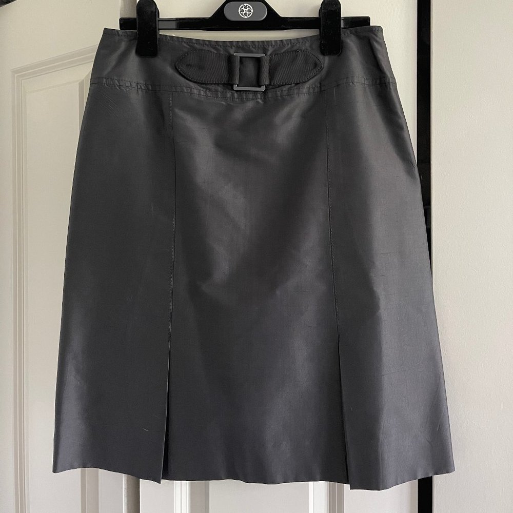 Carlisle Classic Black Silk Pencil Skirt with Buckle